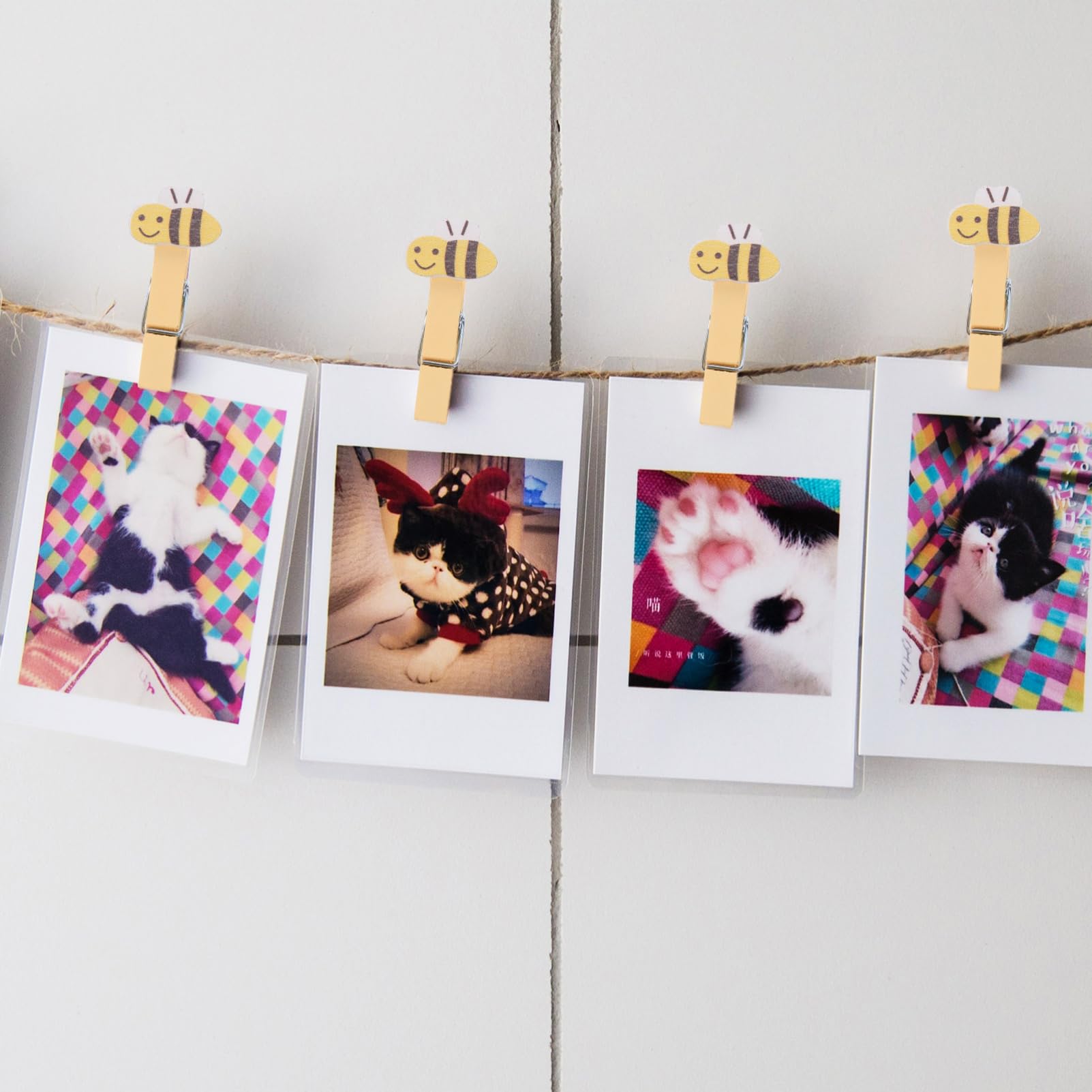 Anneome 10Pcs Handmade Cartoon Bee Mini Clothespins with Twine Decorative Wood Clips for Photos Crafts Snacks and Party Favors for Displaying Artwork and Memorable Moments