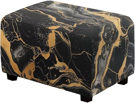 Black Marble Rectangle Ottoman Covers Stretch Waterproof Ottoman Slipcover 30x24x15 inch Folding Storage Covers with Elastic Bottom Footrest Covers Removable Washable