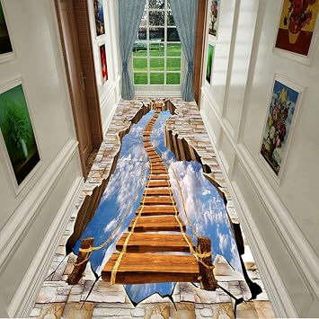 Sky Suspension Bridge 3D Landscape Channel Runner Rug, Non Slip Runner Rug For Hallway Entry Way Floor Carpet Custom Length Stairs Carpet, Soft Texture And Easy To Clean