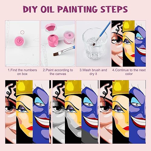 Miniatura 6 de MOGTAA Pintura de brujas de Halloween por números para adultos, personajes de película pintura por números para niños principiantes, pintura por