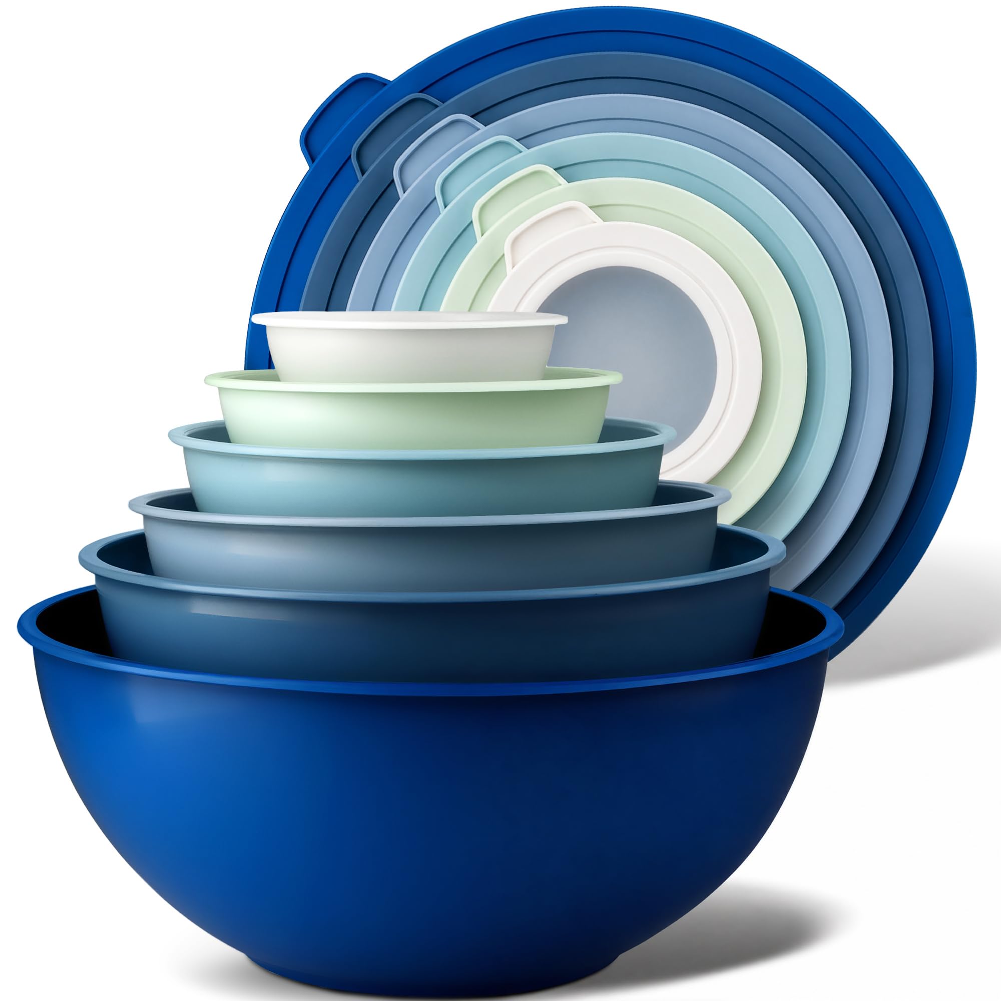Zulay Kitchen 12 Piece Plastic Mixing Bowls with Lids Set - Leak-Proof Microwave &amp; Freezer Safe Stackable Mixing Bowl Set for Preparing, Serving and Storing - Non-Slip Large Nesting Bowls (Blue Ombre)