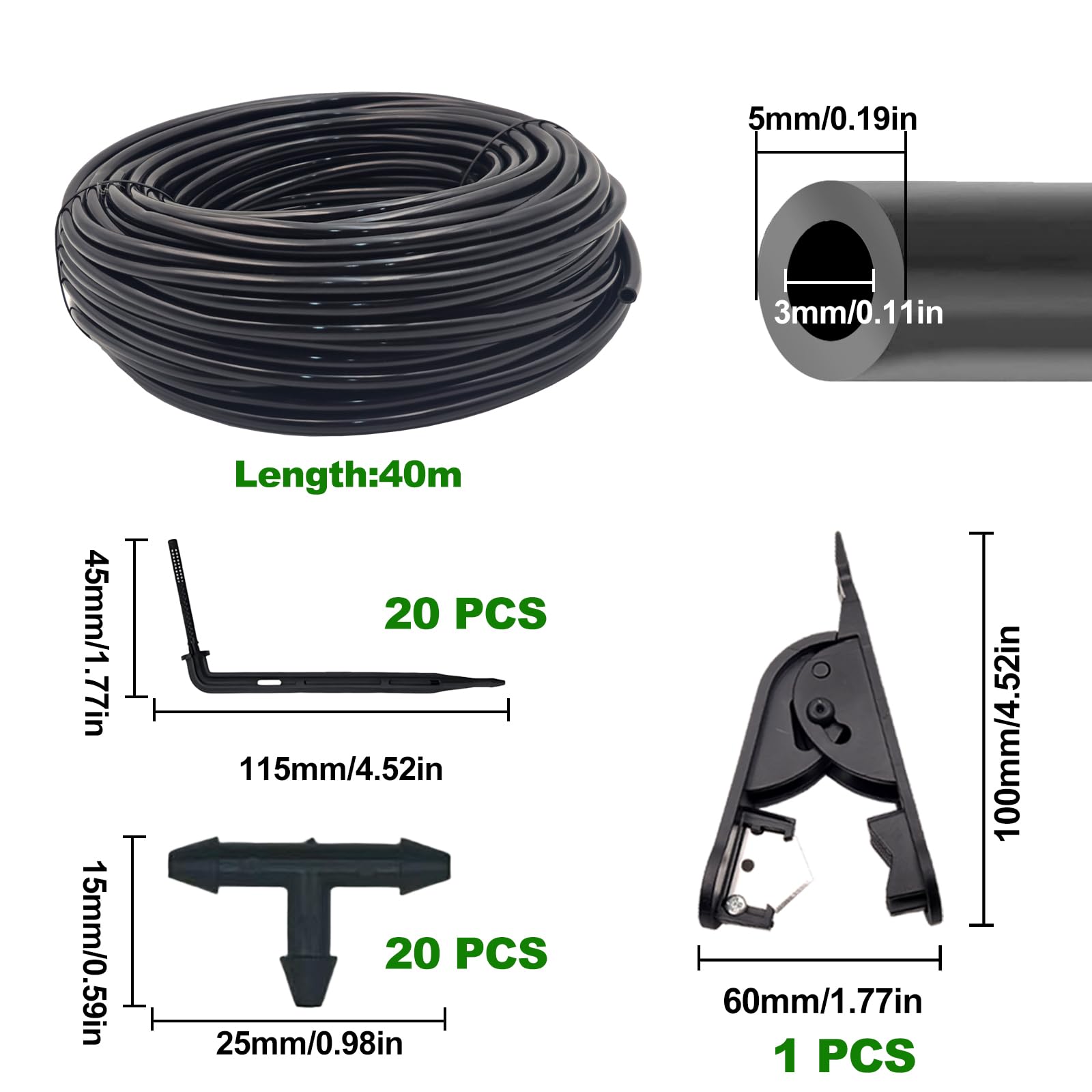 Mikro-Bewässerungsschlauch 40M,Micro-Drip-Bewässerungssystem schlauch,Tropfbewässerungs schlauch 3/5mm,für Gartenbewässerungssystem,Gewächshaus,Balkon