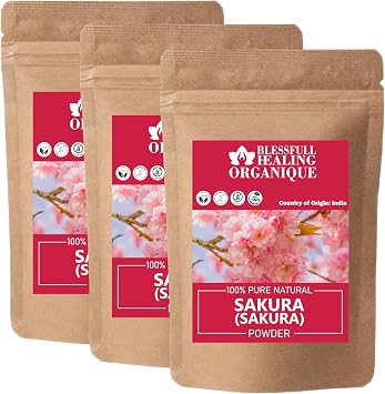 Blessfull Healing Organic Sakura Powder 100% Pure Natural 100 Gram 3.52 oz Each Pack of 3 = 300 Grams, Vegan