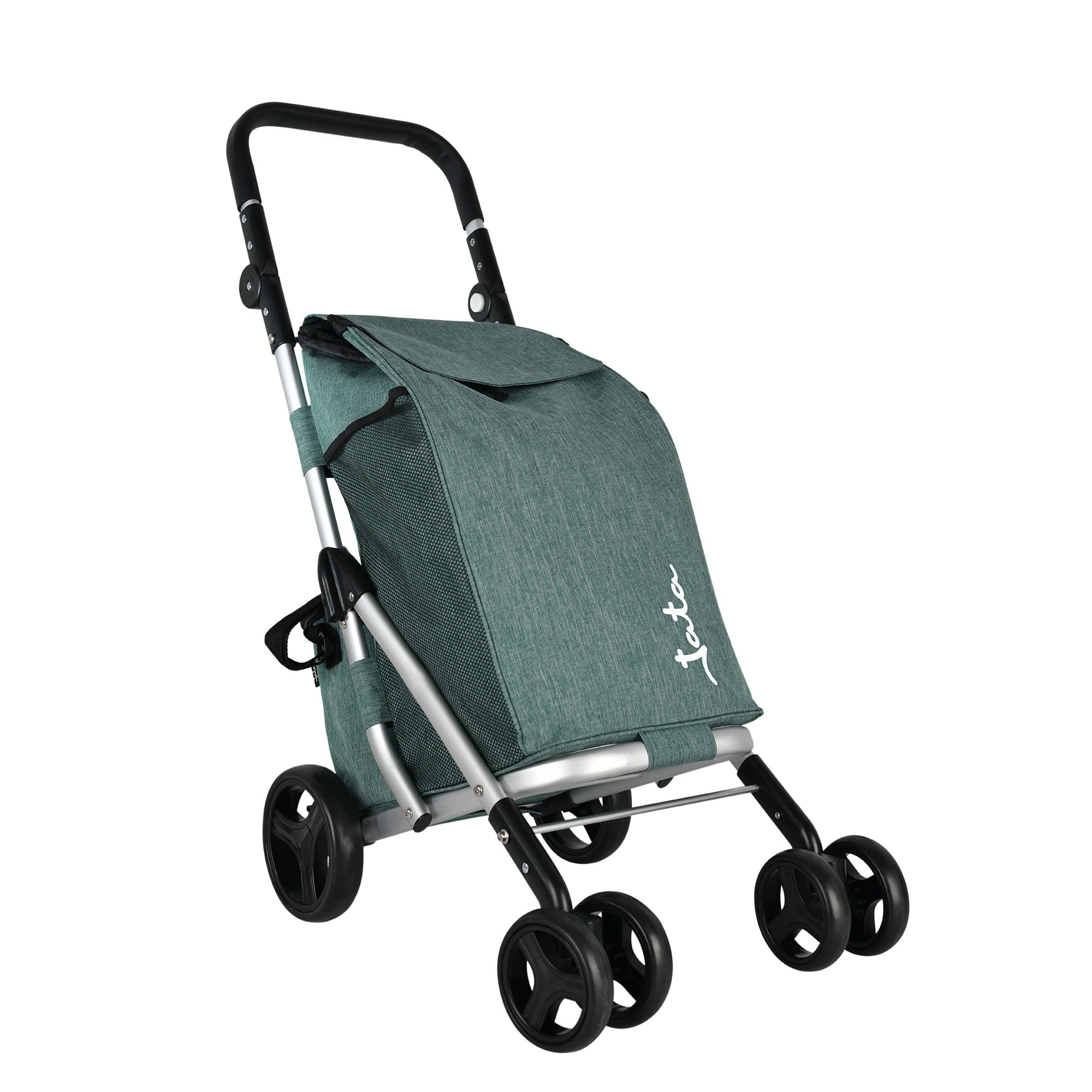 JATA HCAR2501 - Carro de la Compra 4 Ruedas. De 40L con Bolsa Refrigerante para Congelados. 2 Ruedas Giratorias 360º. Carro Plegable. con Freno. Chasis de Aluminio