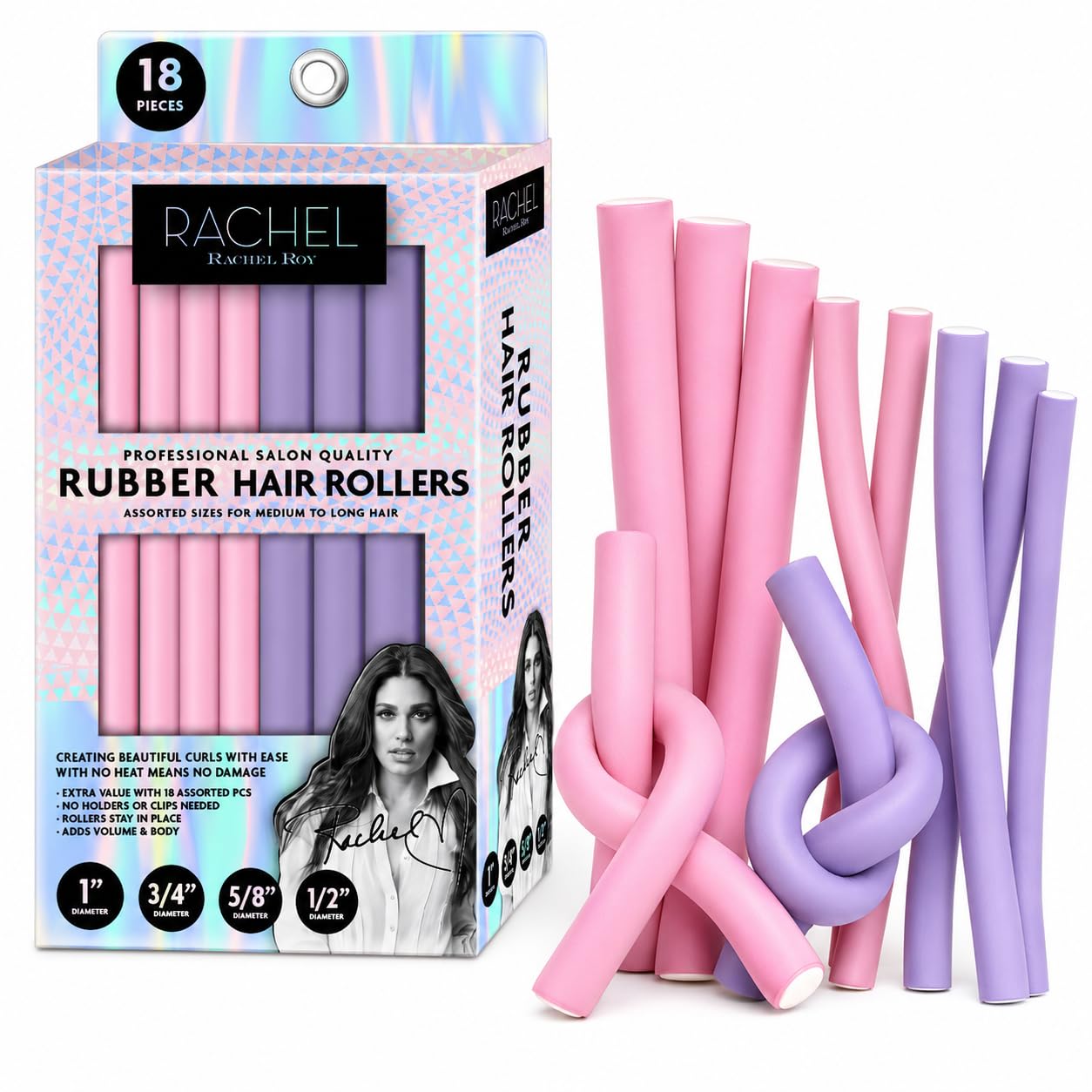 Rachel Roy Flexi Rods for Long Hair, 18-Piece Purple Hair Rollers