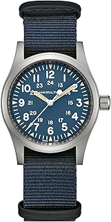 Khaki Field Mechanical Men's Watch, 38mm Stainless Steel Case, Swiss Made, Blue Dial Analog Wrist Watch for Men, 50m Waterproof, Sapphire Crystal, Textile Strap
