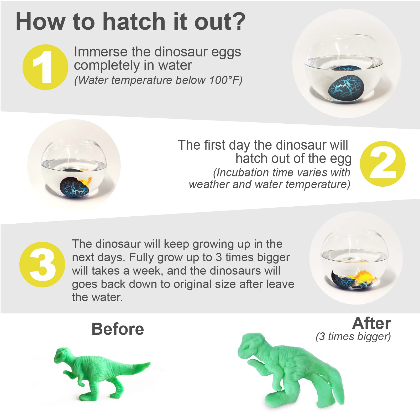 Paquete de 24 huevos de dinosaurio para incubar huevos de dinosaurio que crecen en grietas de agua con colores surtidos para cestas de caza de juguetes de caza, regalos de cumpleaños y Pascua, 3