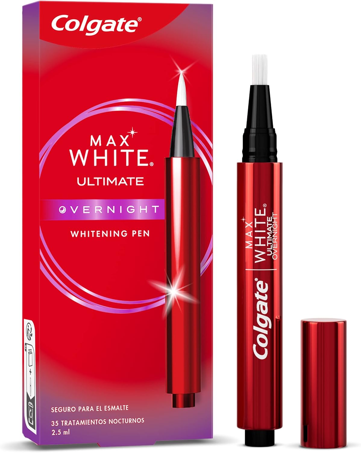 COLGATE Max White Overnight Pincel Blanqueador Dental Nocturno, 2,5ml, Blanquea tus Dientes mientras Duermes, Seguro con el Esmalte, 35 Usos