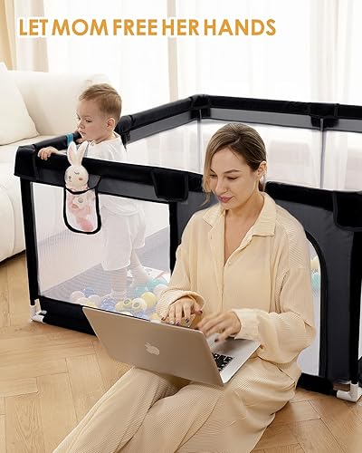Miniatura 5 de Corralito extragrande de 71 x 59 pulgadas para bebés y niños pequeños, centro de actividades seguro con valla de juego suave, patio de seguridad