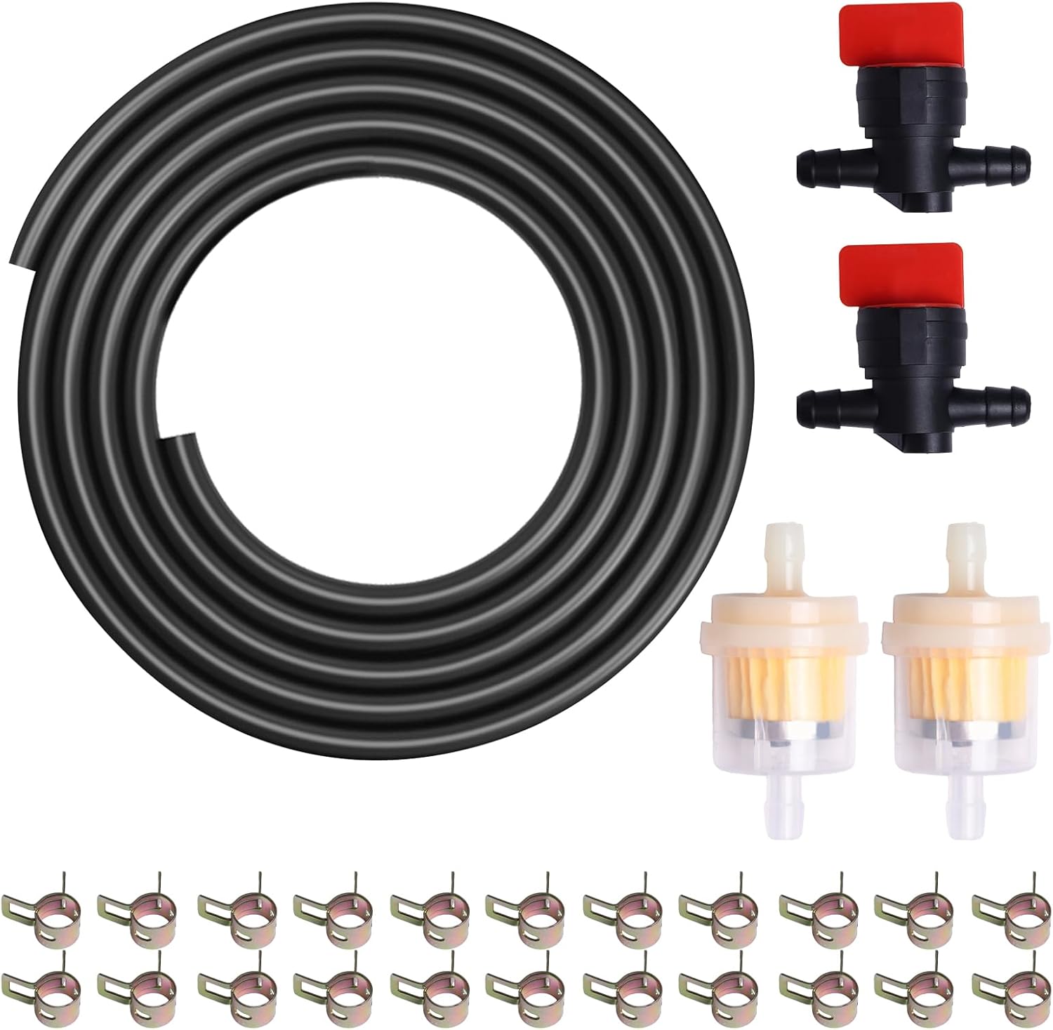 Eunice 1/4 Inch ID Fuel Line Hose 20 Feet for Kawasaki Kohler Briggs & Stratton Small Gas Diesel Powersports Engines and Generators with 22 Pcs 2/5" ID Hose Clamps