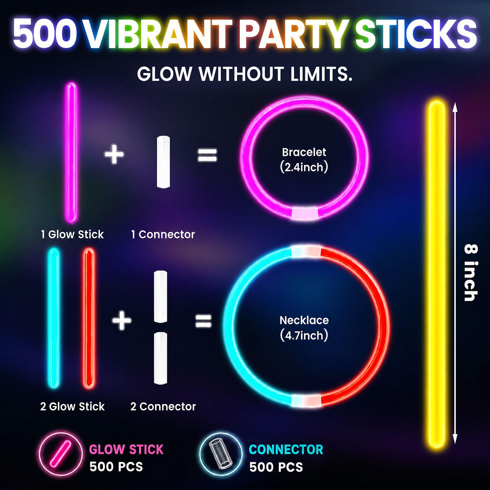 LovesTown 500PCS Glow Sticks with Bracelet Connectors for Parties