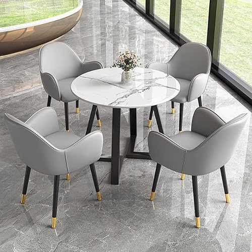 Miniatura 12 de YVYKFZD Office Reception Room Club Table and Chair Set, Simple Round Conference Table, 5 Piece Coffee Table Kitchen Dining Table Set, Small Dark