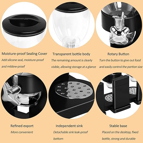 Miniatura 6 de Dispensador de cereales para encimera, dispensador de cereales de gran capacidad para despensa, dispensador triple de alimentos secos, dispensador