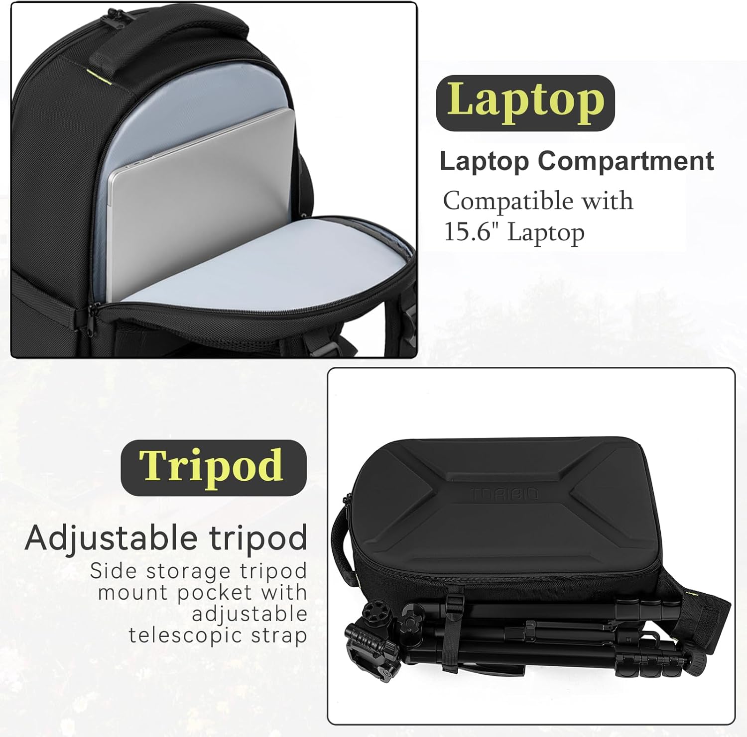TORIBIO Camera Backpack, Hardshell DSLR Photography Camera Bag, Waterproof Hard Shell Camera Case with Tripod Holder & 15.6" Laptop Compartment Compatible with Canon/Nikon/Sony/DJI Mavic Drone - Image 4