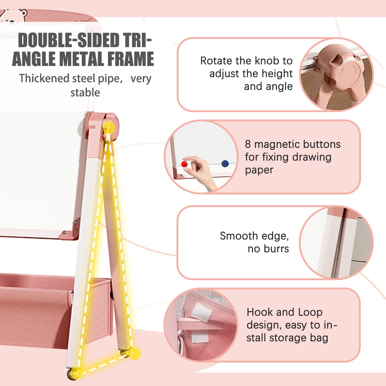Caballetes para Niños 3 en 1 Pizarra Caballete Pintura Infantil de Doble Cara Plegable con Papel en Rollo Altura Ajustable Giratoria 360°, Pizarra con Caja de Almacenamiento para niños y niñas