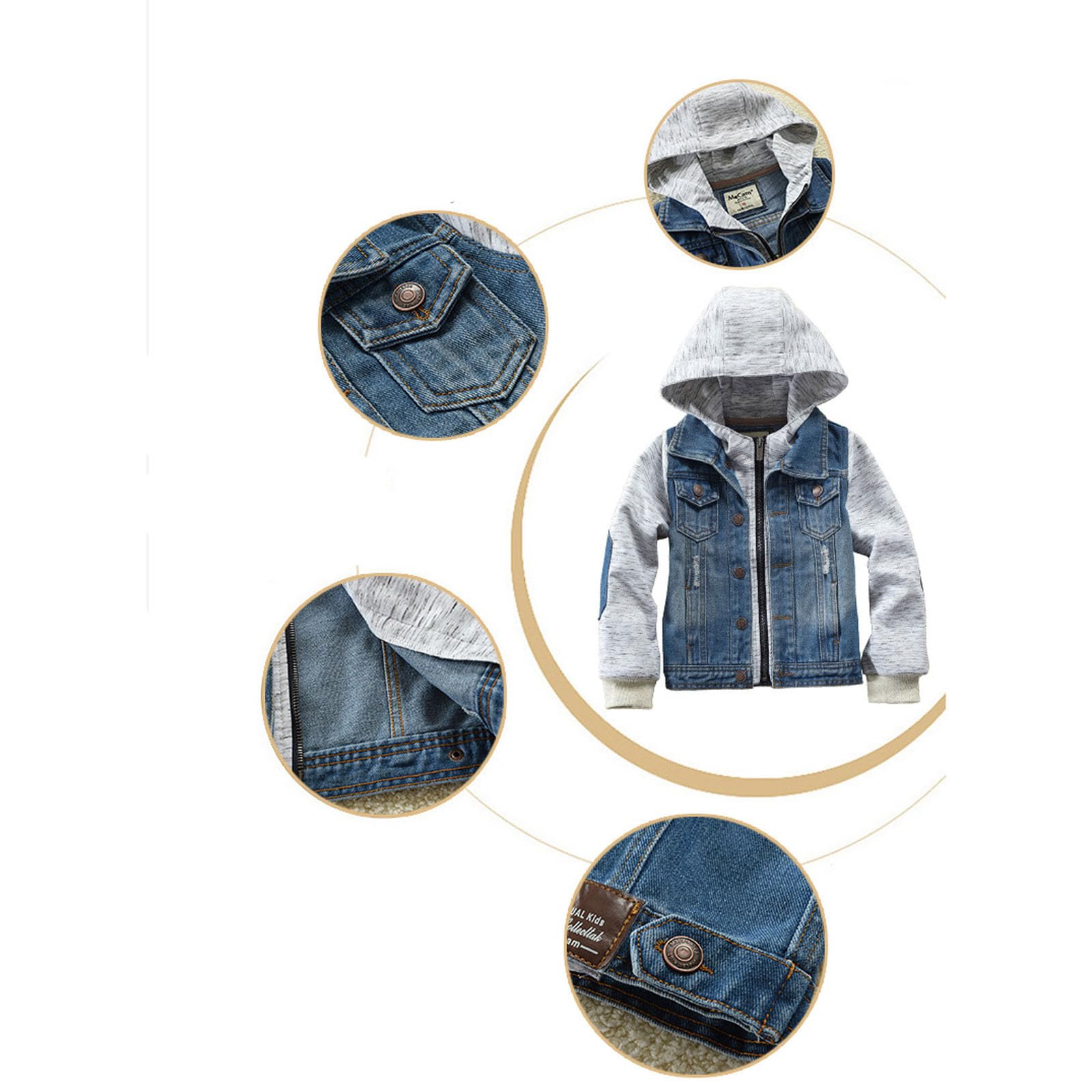 Generisch Chaqueta vaquera resistente para niños con capucha ajustable, abrigo informal clásico para niños y adolescentes