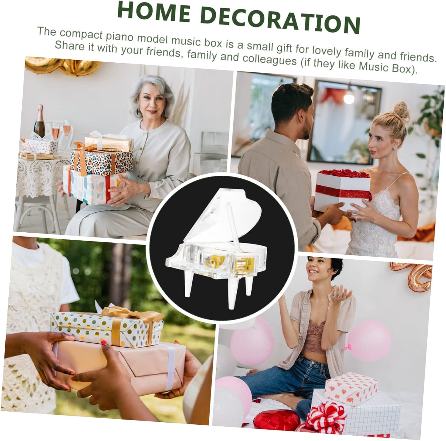 Crystal Piano Music Box Luminous LED Projection 8-Tune Mechanism Glass Decorative Musical Instrument for Boys and Girls and Home Decor