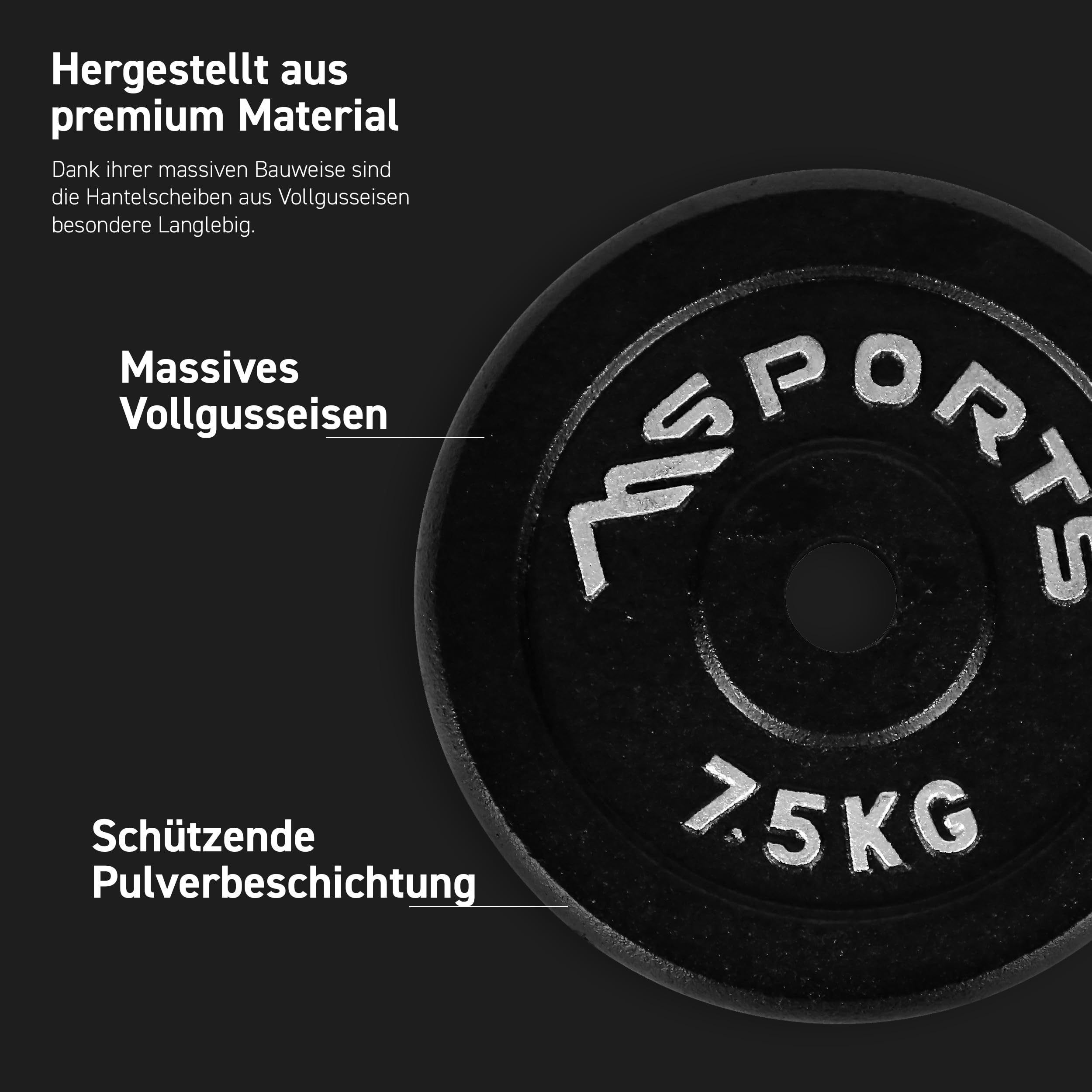 MSPORTS Para profesjonalnych krążków do sztangi ze 100% żeliwa 5-20 kg (2 x 7,5 kg - czarny)