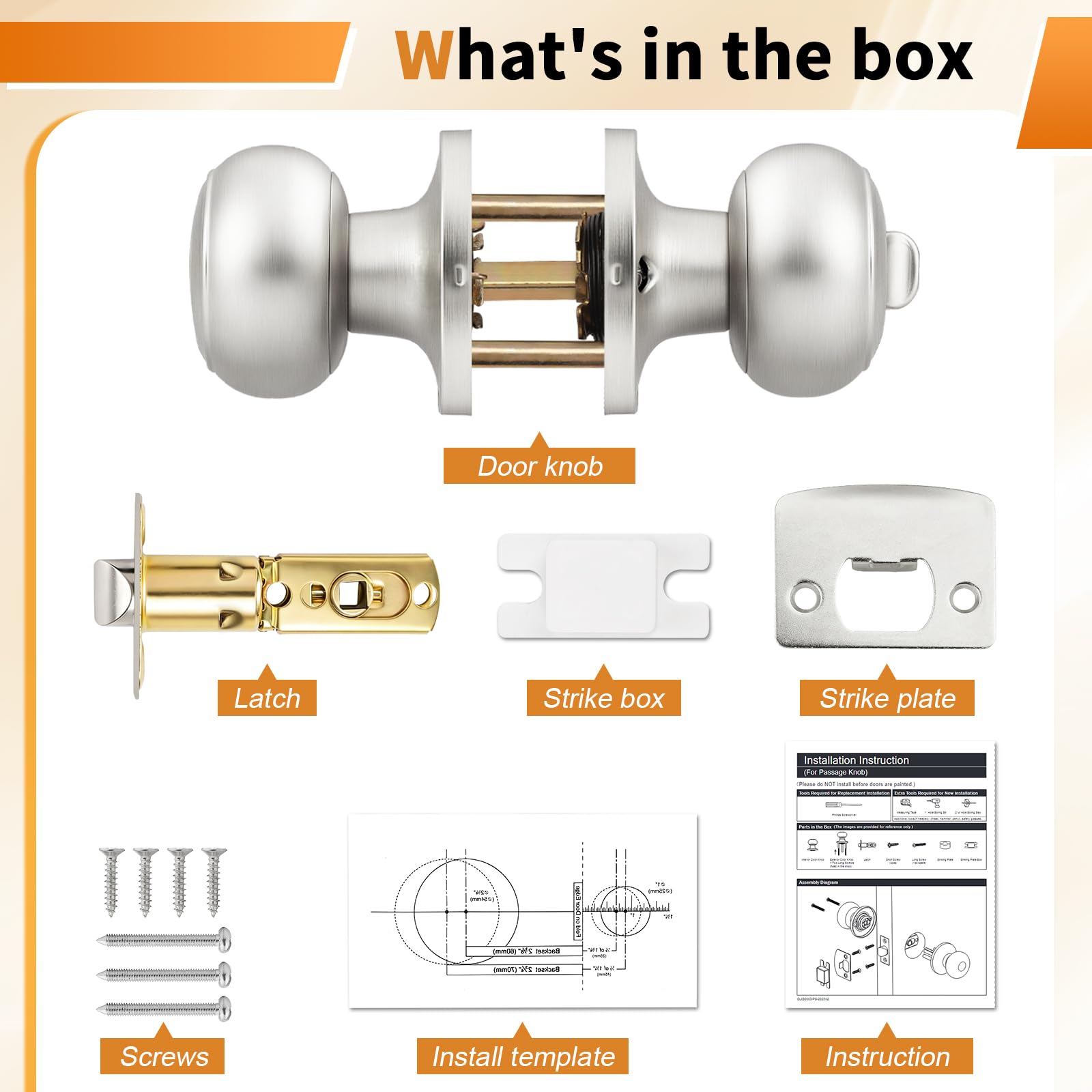 Brushed Nickel Door Knobs - 6 Pack -8