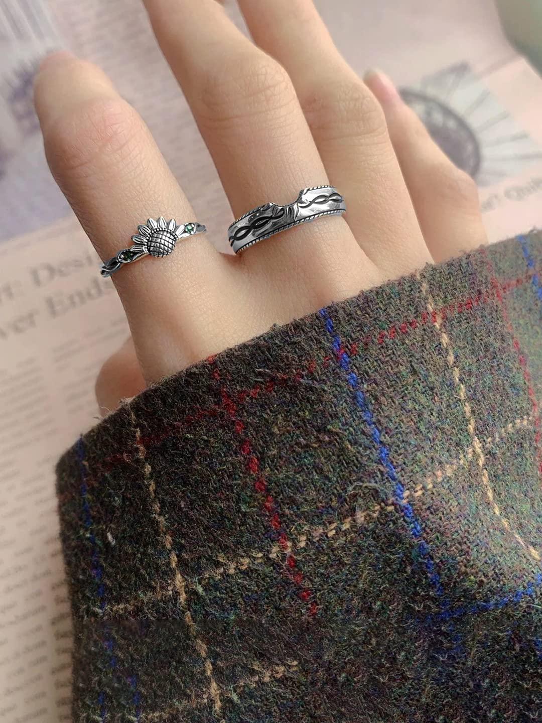 925 Sterling Silver Adjustable Rings, Pure Gift for Women