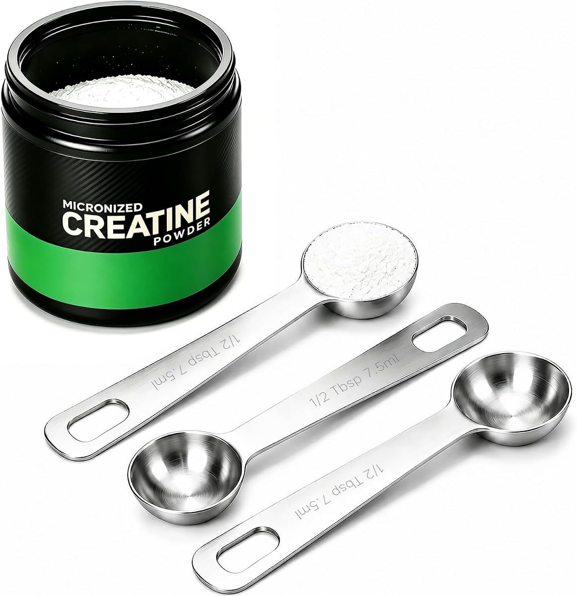 MIMORE Cuchara de 5 gramos, paquete de 3 cucharadas de acero inoxidable de 5 g para creatina | Medición precisa de 5 g, diseño de mango largo, cabe dentro del recipiente de suplemento, duradero y reutilizable, apto para lavavajillas