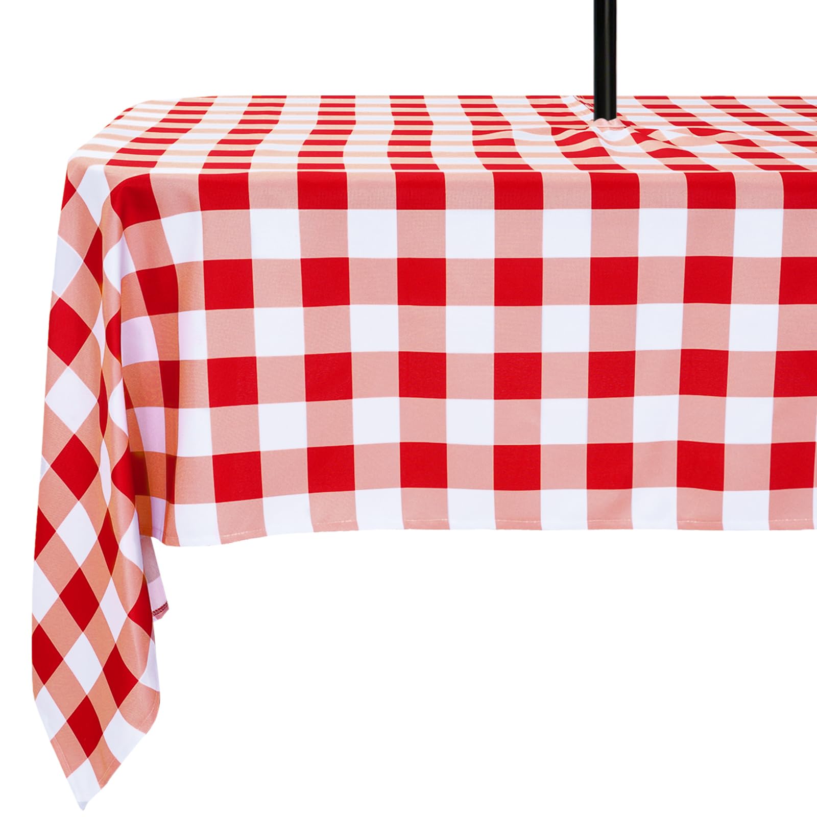Tovaglia a quadretti rossi per esterni, tovaglia a scacchi rossi e bianchi con foro per ombrellone, 178 x 132 cm, rettangolare, a prova di perdite, per patio, piscina, riunioni all'aperto