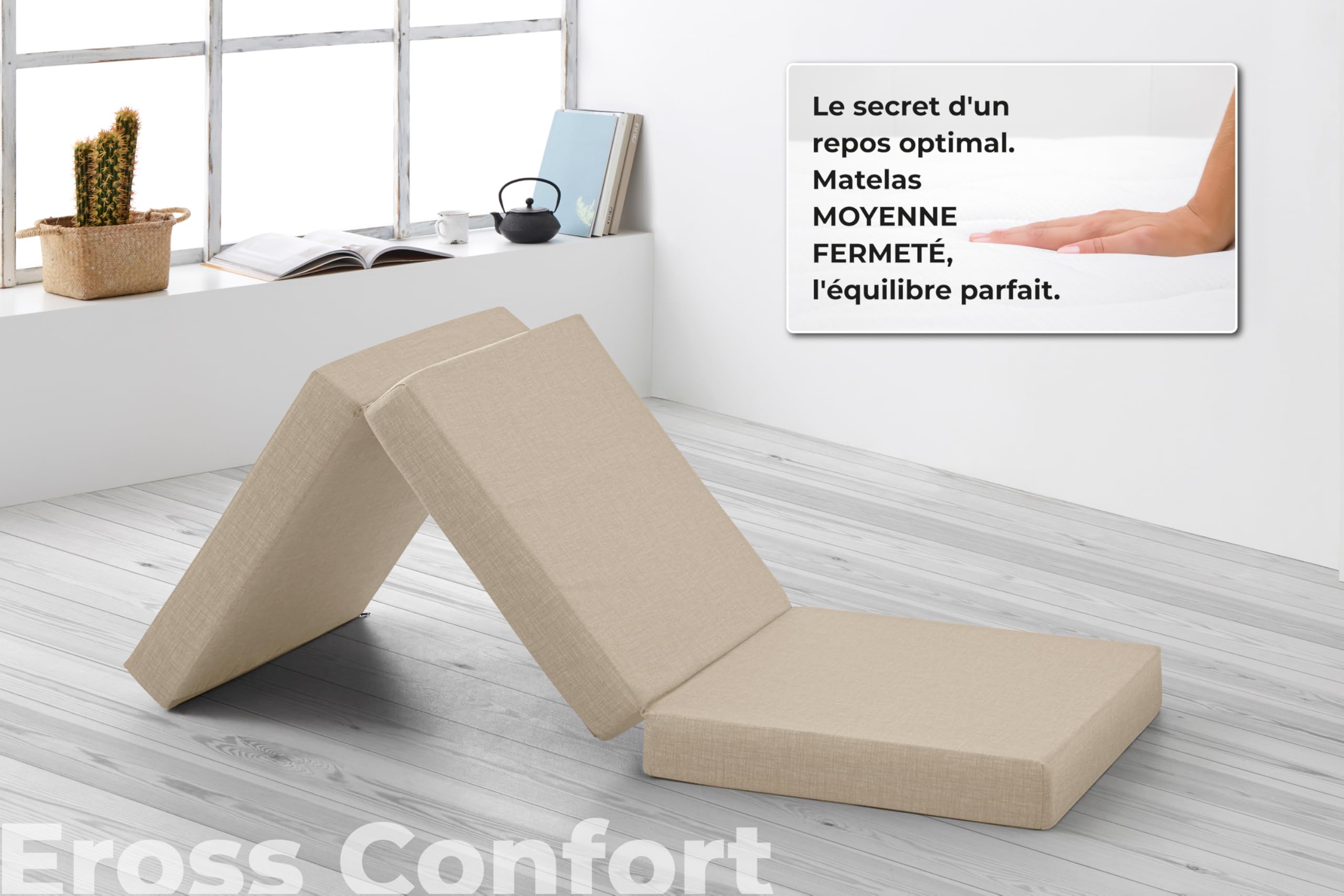 ErossConfort Matelas Pliable Noyau Mousse HD, Housse Lavable. Matelas Pliable pour Voyage, Camping, Caravane. Qualité Extra Respirante. Hauteur 10 cm
