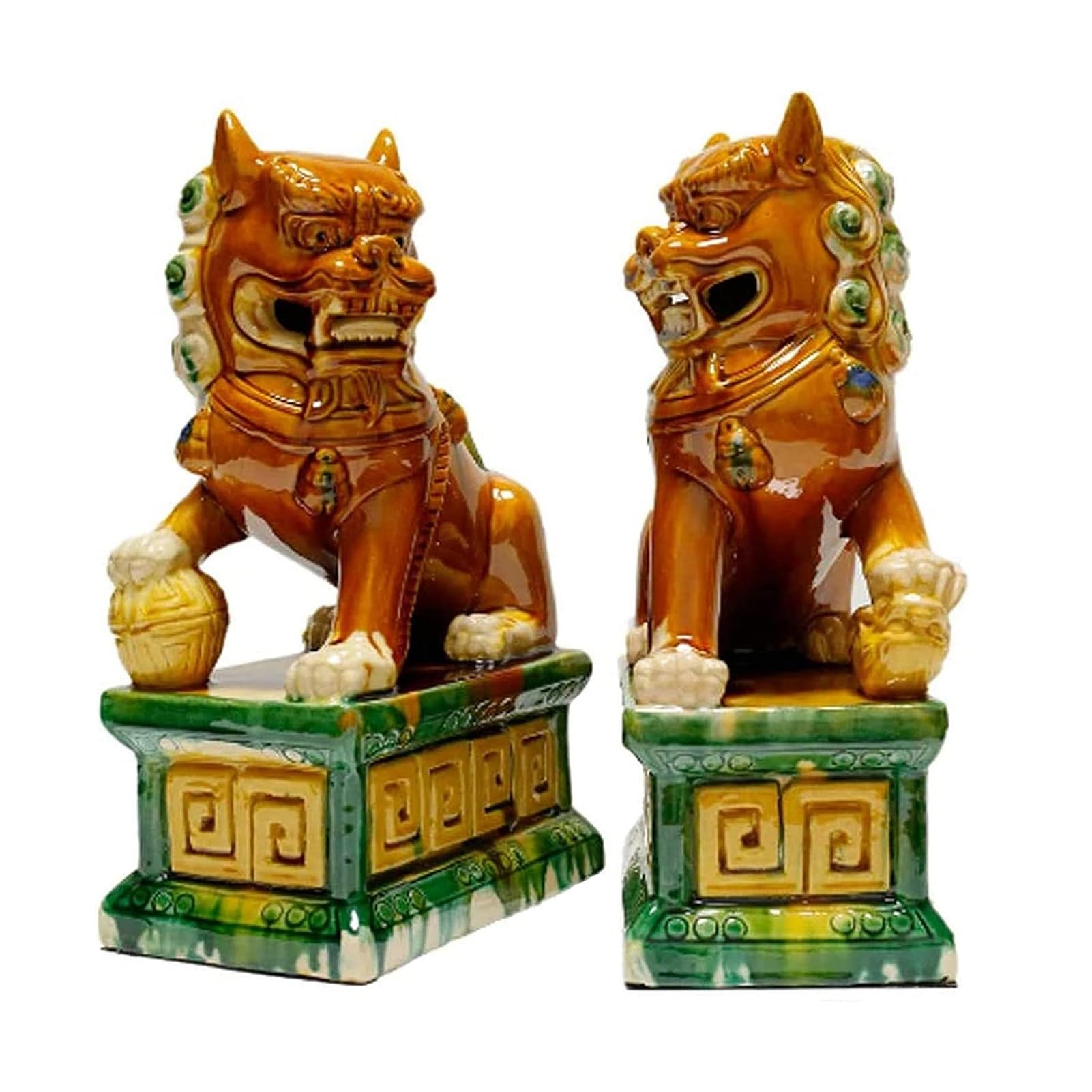 Zewnętrzny posąg ogrodowy - Feng Shui szczęśliwy posąg Para psów Fu Foo, tradycyjna chińska rzeźba strażnika lwa, z kamiennym wykończeniem Feng Shui Decor