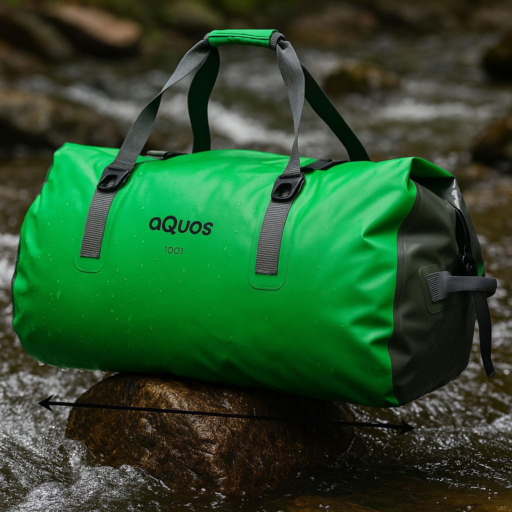 aQuos 100L wasserdichte Reisetasche – Dry Bag XXL aus LKW-Plane | Robuste Outdoor-Tasche mit Rucksackfunktion, Rollverschluss & Schultergurten (Grün)