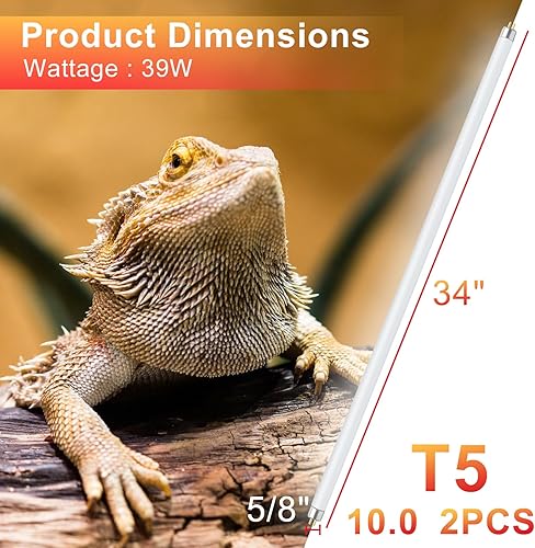 Miniatura 2 de LUCKY HERP Paquete de 2 luces de reptil T5 UVB 10.0 de 39 W, tubo de lámpara fluorescente UVA UVB, bombilla de iluminación UVB para tortugas,
