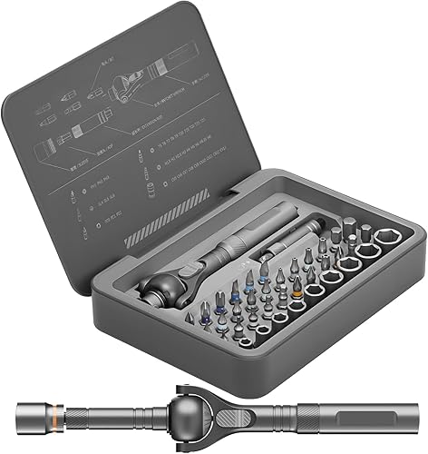 Miniatura 9 de BoxedHome Juego de destornilladores de trinquete magnético 24 en 1, kit de destornilladores de precisión multipunta con mango en T desmontable para