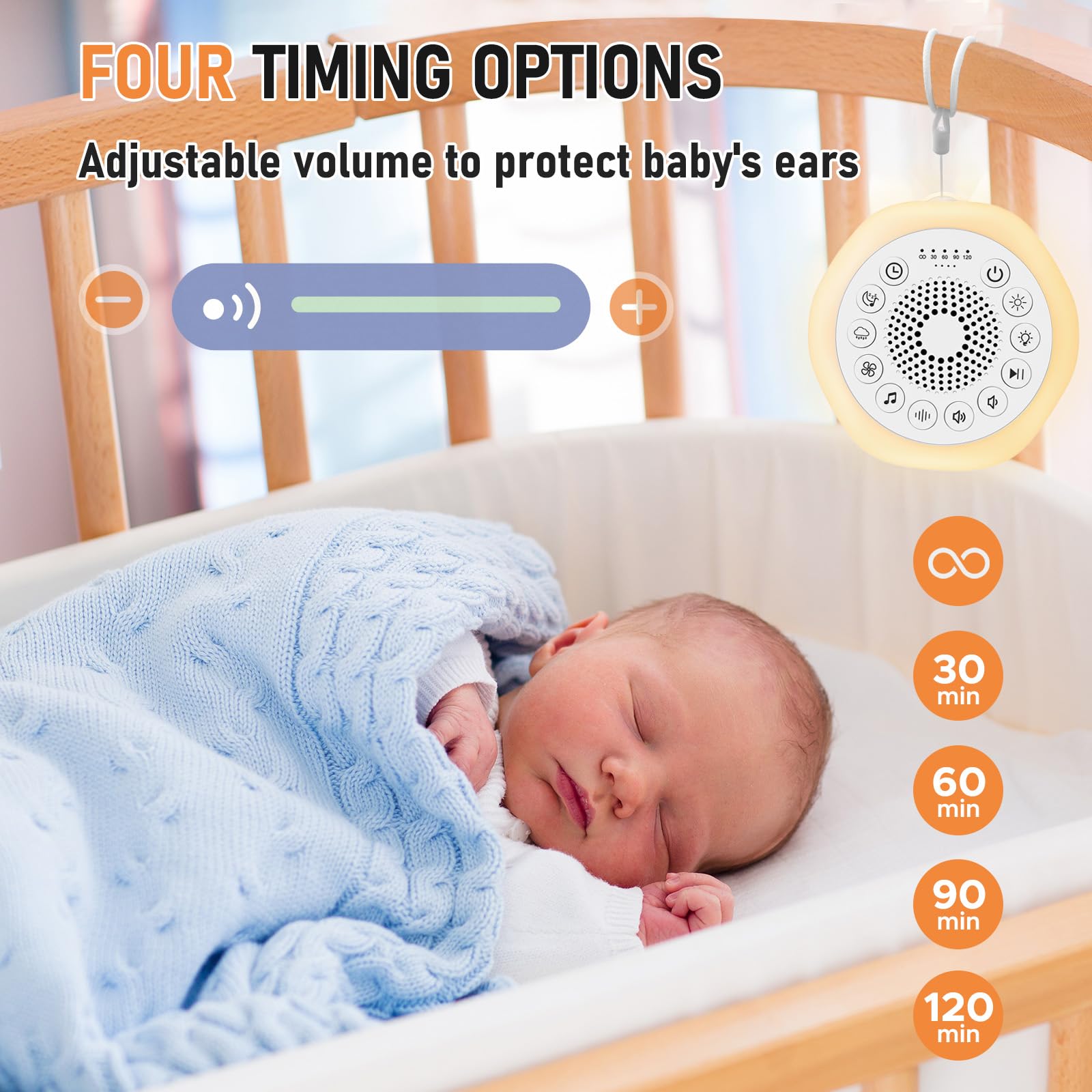 Journeyside Maquina Ruido Blanco Bebe, Máquina de Ruido Blanco Portátil con 27 Sonidos Relajantes, Luz Nocturna y Temporizador, Máquina de Ruido Blanco para Dormir para Adultos y Bebés