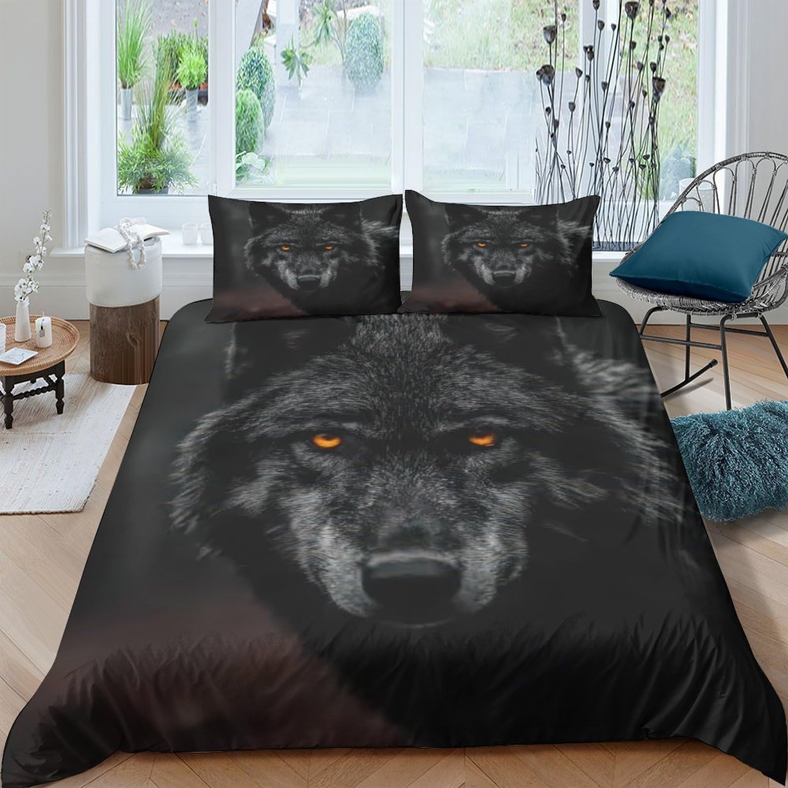 Ctjqhvkz Style-7 3D Printed Black Wolf Fitted Sheet Microfiber Soft Breathable Wolf Face Bed Cover For Bedroom Guest Room Mattress Decor Single（135X200cm）