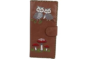 Lavishy Embroidered Owl Couple and Mushroom Large Flat Wallet - Bird of Love