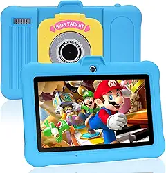 Tablet infantil Android de 7 polegadas para crianças (idades 2-14), 8GB RAM 64GB ROM 128GB expansão, software pré-instalado, Bluetooth, WiFi, com capa à prova de choque