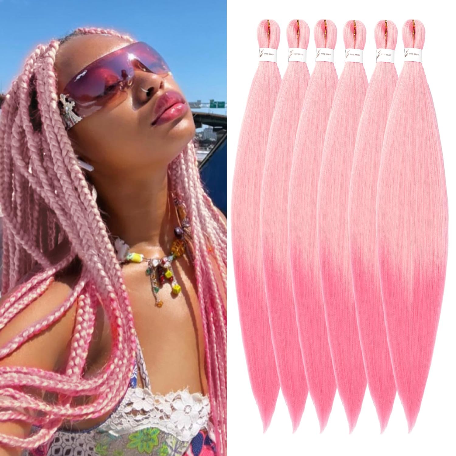 YDDM Capelli Per Treccine Africane Rosa Extension Treccine Texture Yaki Easy Install per Principianti 20 Pollici 3 Pezzi Capelli Leggeri e Naturali per Box Braids, Twist e Crochet — view 92
