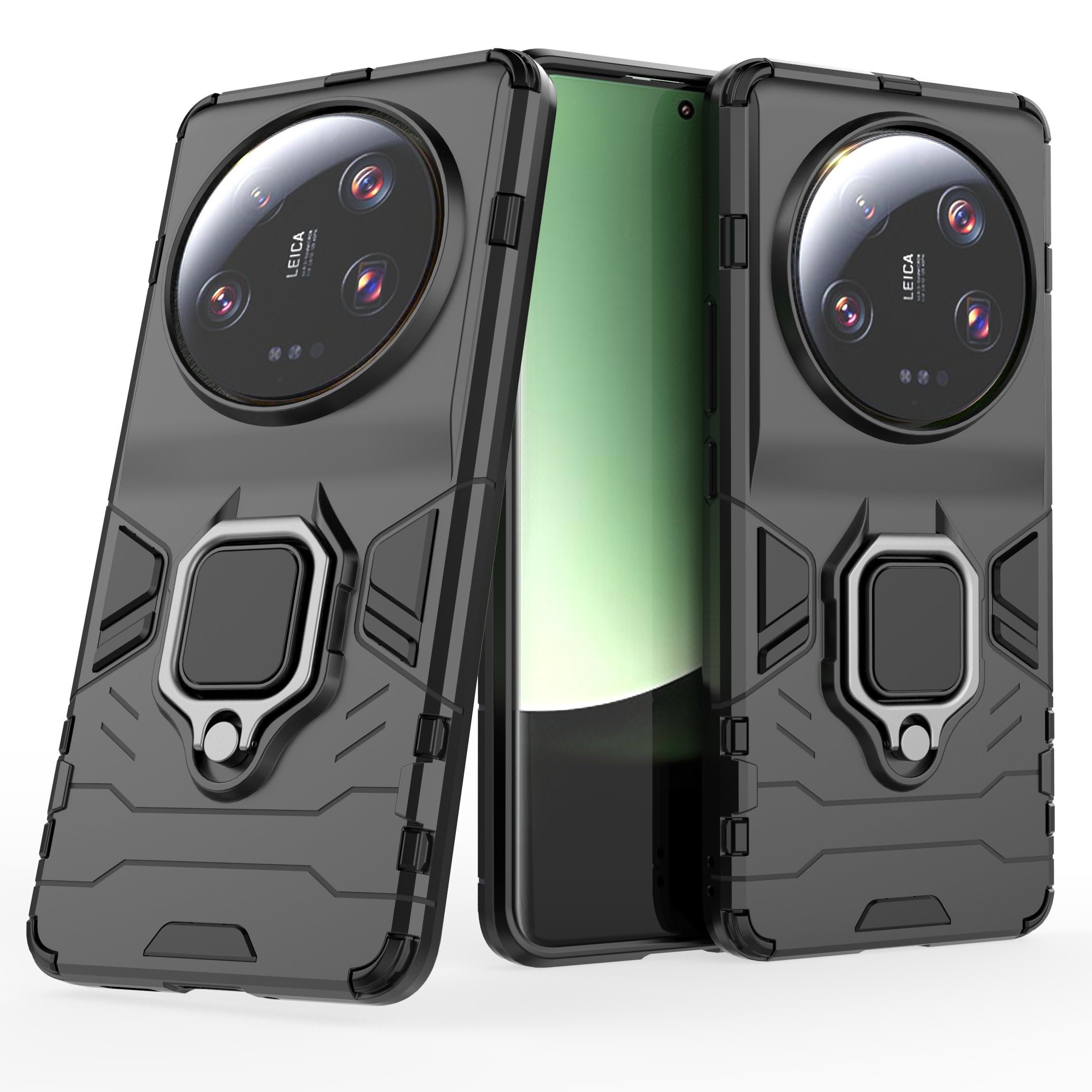 2NSPDRGNI Case for Xiaomi 13 Ultra,Hybrid Heavy Duty Protection Shockproof Defender Kickstand Armor Case Cover,Black