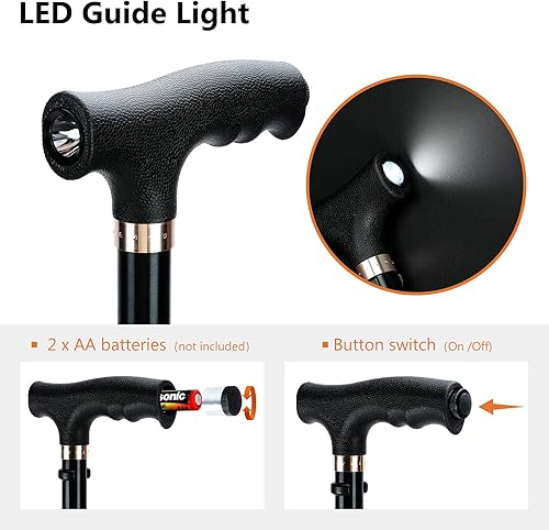 Miniatura 2 de KAKICLAY Bastón plegable con luz LED para mujeres y hombres, plegable, ajustable, plegable, de aluminio ligero para personas mayores y adultos