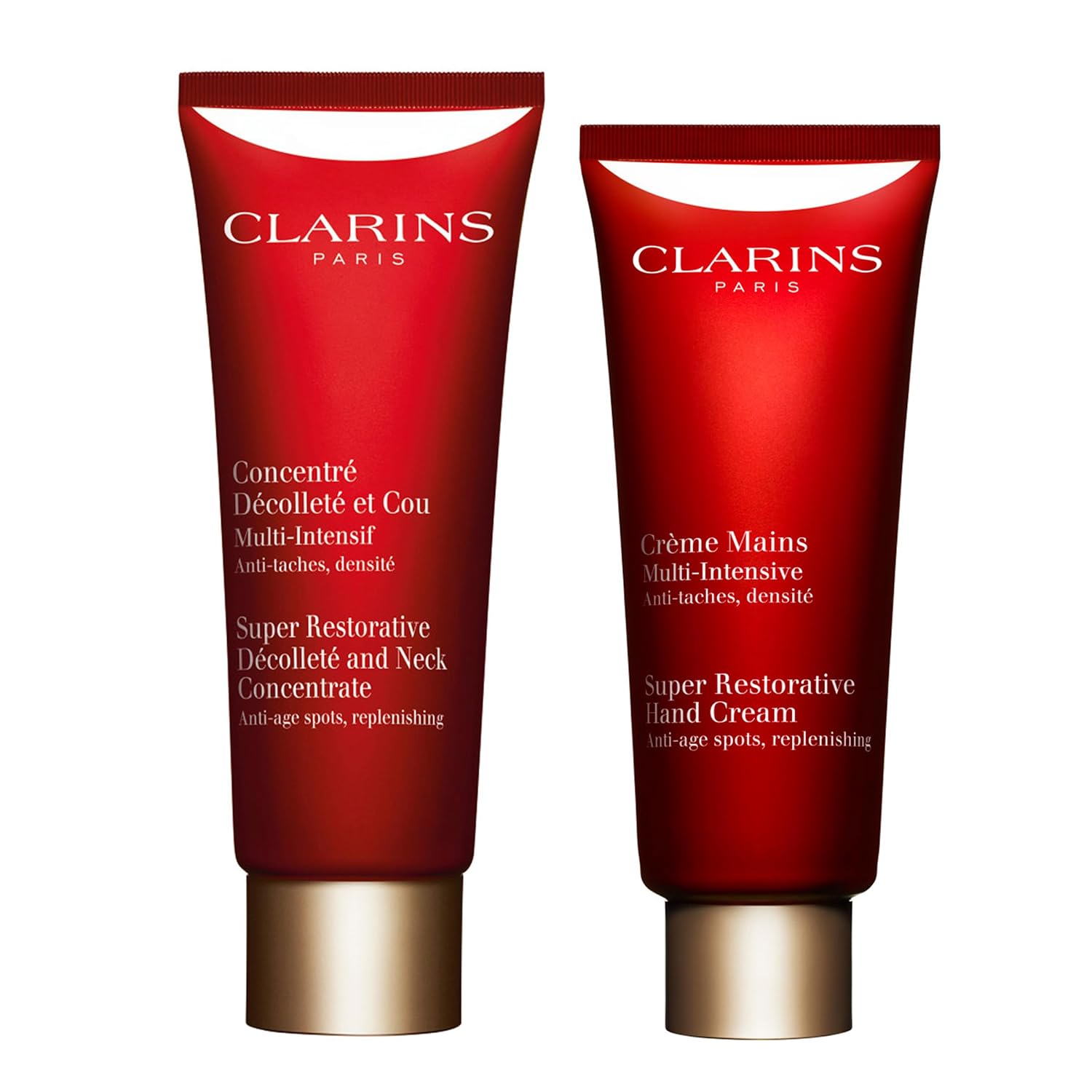Clarins Super Restorative Décolleté and Neck + Hand Cream Anti Aging Bundle | For Mature Skin Weakened by Hormonal Changes | All Skin Types