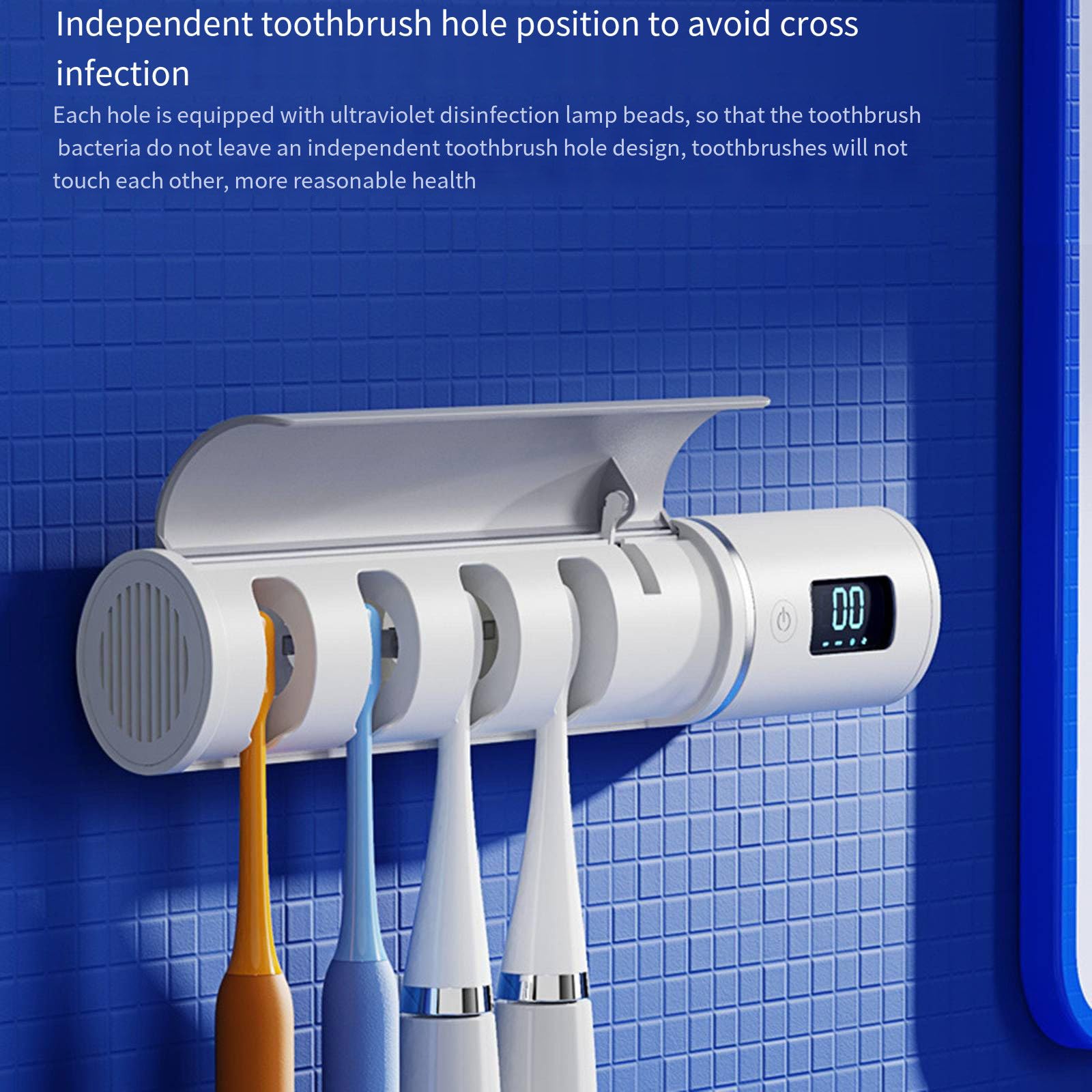 Estante de almacenamiento de cubierta de apertura automática de inducción inteligente para cepillo de dientes, soporte para cepillo de dientes sin perforaciones para baño