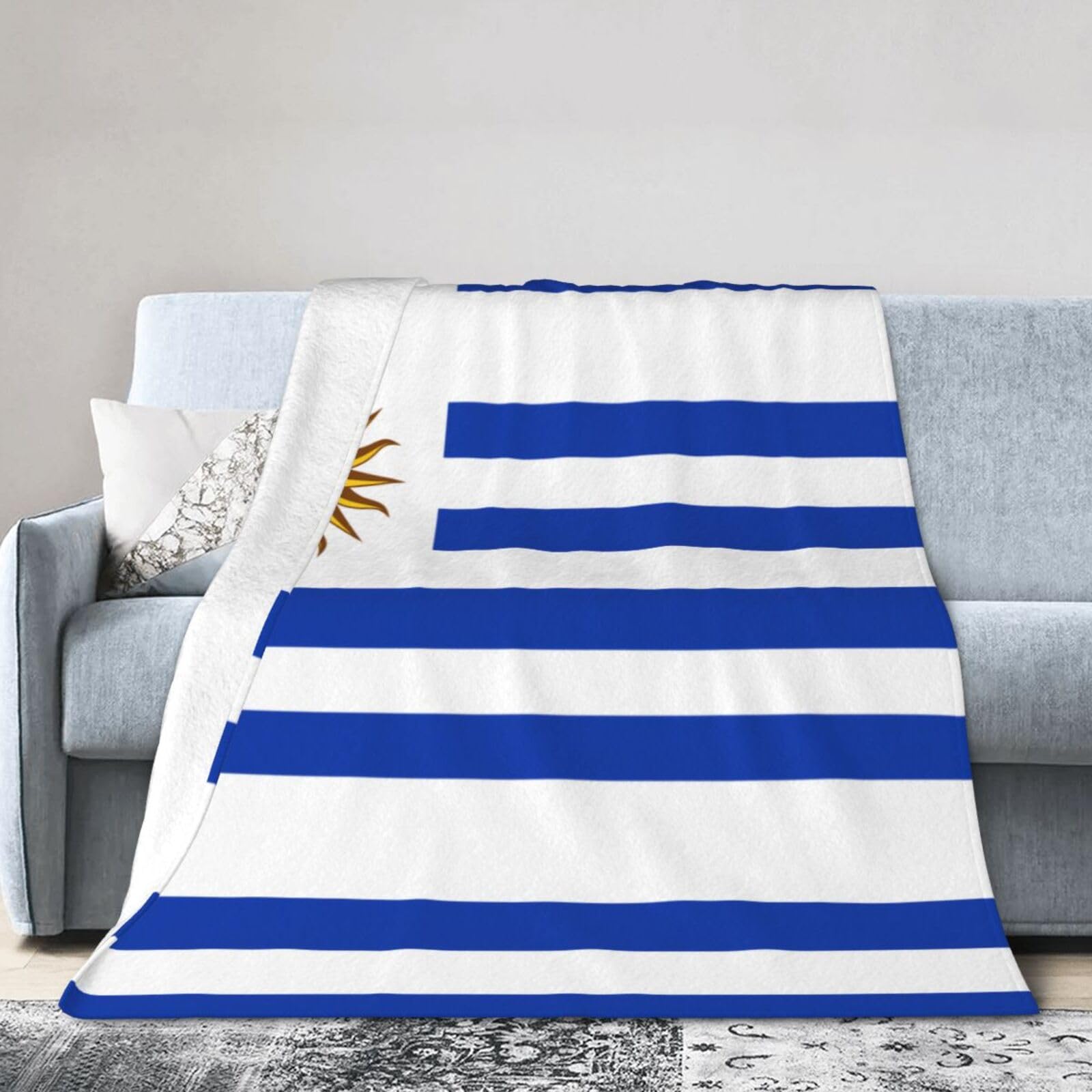 Flag of Uruguay 60"x50" Fleece Blanket, Full Size, Super Soft, Suitable for Bed, Sofa, Camping, All Seasons