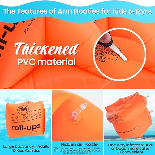 Miniatura 2 de Arm Floaties for Kids 6-12 Yrs - Toddler Floaties Pool Swim Floats Inflatable Swim Arm Bands Floater Sleeves, PVC Thickened (6 Pack)