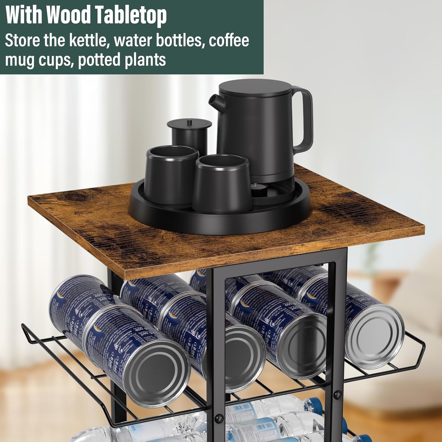 Water Bottle Organizer 6 Tier Bottled Water Storage Rack with Wheels Water Bottle Stand Drink Holder Metal Beverage Rack Soda Can Shelf Organizer for Pantry Kitchen Home Office Party, Brown - Image 4