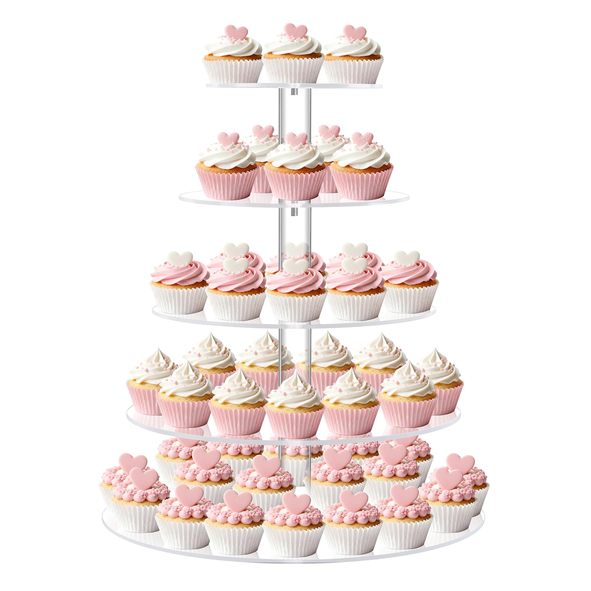 weddingwish 5 Tier Cupcake Stand for 50 Cupcakes, Round Cupcake Tower, Large Acrylic Cupcake Display Stand, Clear Cupcakes Tier Stand for Dessert Table, Tiered Cupcake Holder Stand for Birthday Party