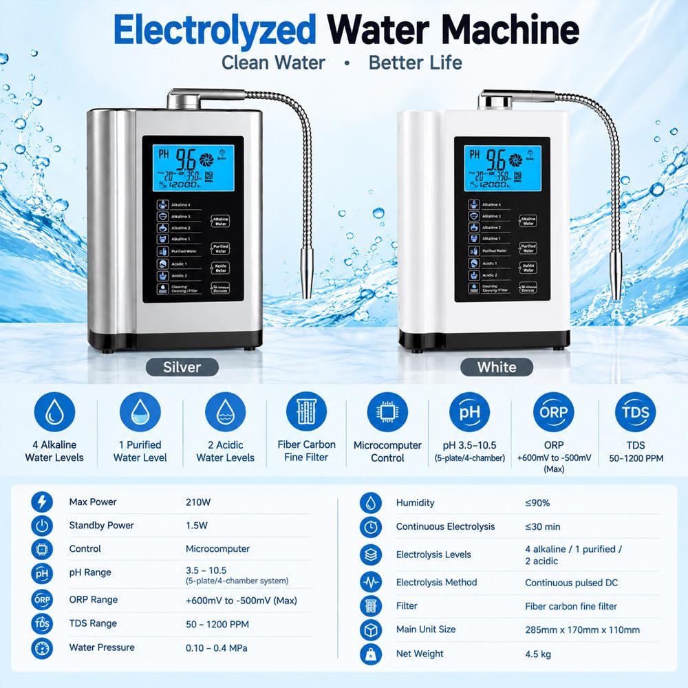 Wasserionisator Für Küche 7 Wasserqualitätseinstellungen Silver