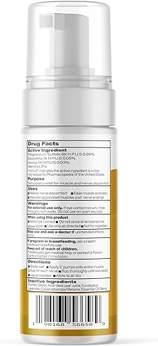Miniatura 8 de Espuma muscular para alivio de nervios, magnesio y magnesio, árnica, boswellia, fórmula mentol, alivio nervioso y muscular, acción rápida con