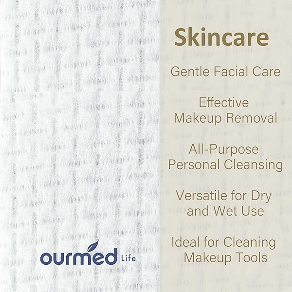 A stack of Ourmed Life disposable face towels, showcasing their large size and soft texture.