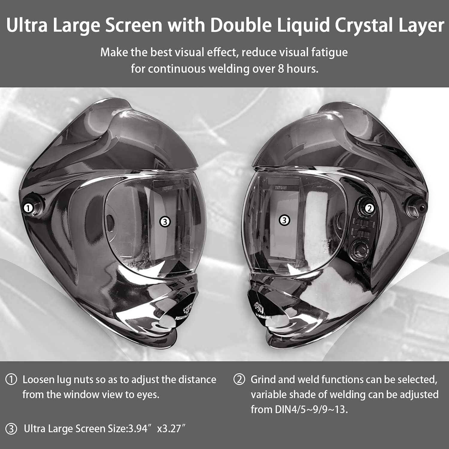 TEKWARE Large Viewing True Color Solar Powered Auto Darkening Welding Helmet, 4 Arc Sensor Wide Shade Range 4/5-9/9-13 Welder Mask for Mig Tig Arc Grinding Plasma(Knight)