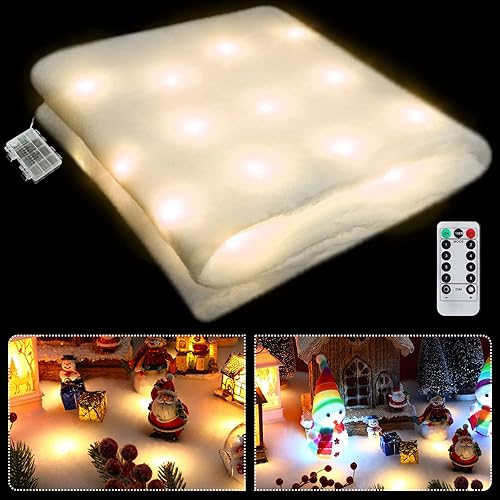 Miniatura 5 de Zhengmy Manta de nieve preiluminada de Navidad con camino de mesa iluminado LED, manta de nieve artificial para decoración de mesa de Navidad (59 x