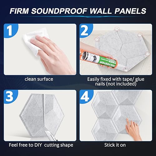Miniatura 5 de Paquete de 12 paneles acústicos hexagonales 3D, paneles acústicos de 14 x 14 x 0.2 pulgadas, paneles acústicos de pared, paneles de pared